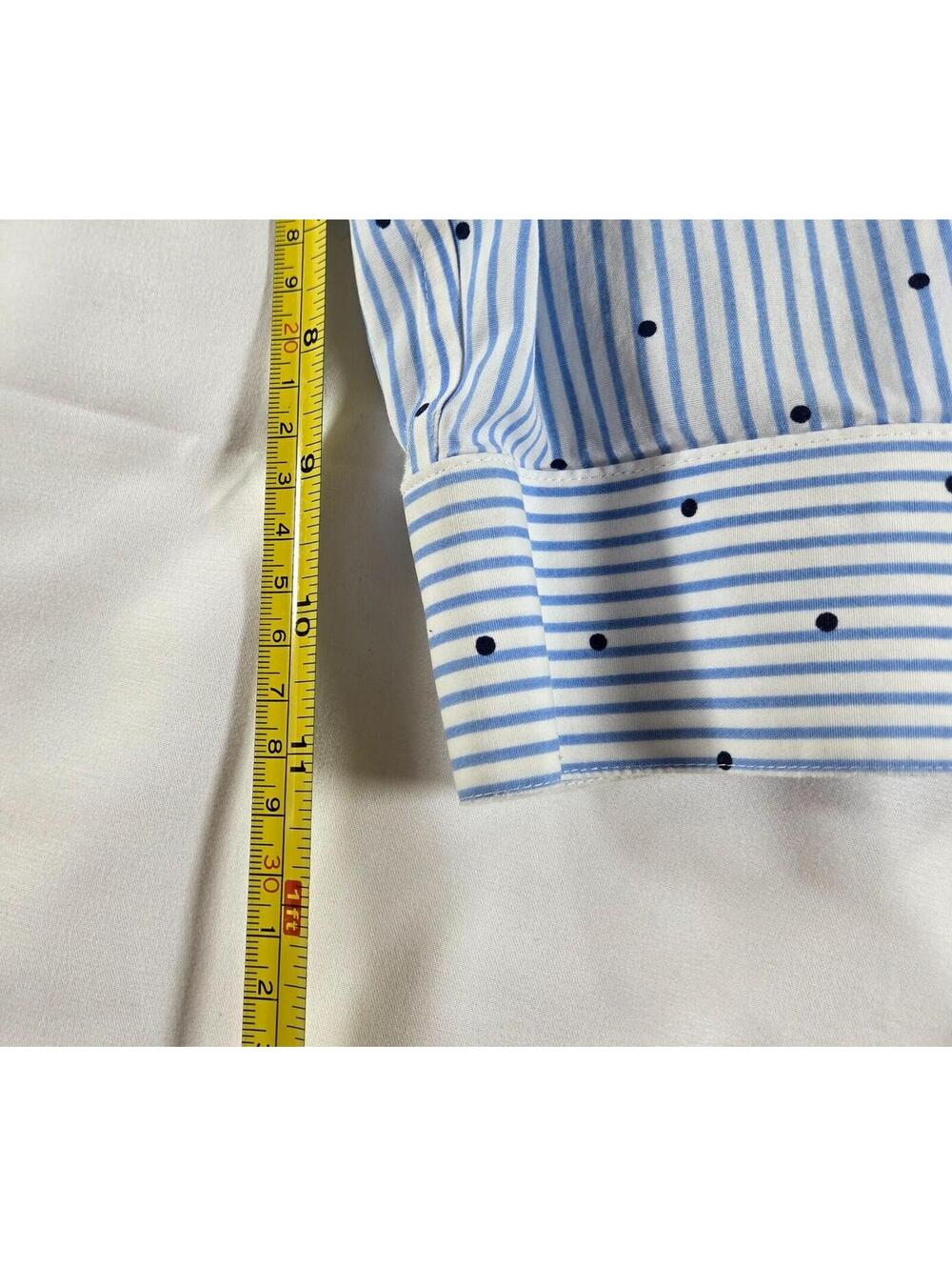 Chicos Womens 2 Large Button Down Shirt Blue White Stripe Polka Dots Pockets - Picture 5 of 6